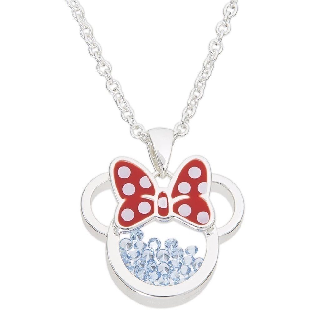 Silver Minnie Mouse December Blue Topaz Cubic Zirconia Birthstone Necklace